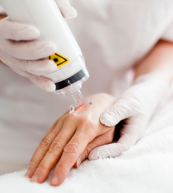 Patient receiving laser skin treatment